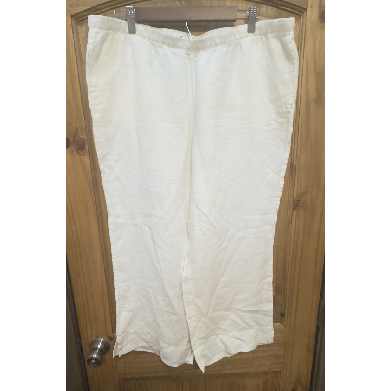 J Jill Linen Wide-Leg Pull-On Pants Women's L White Lightweight Casual Travel